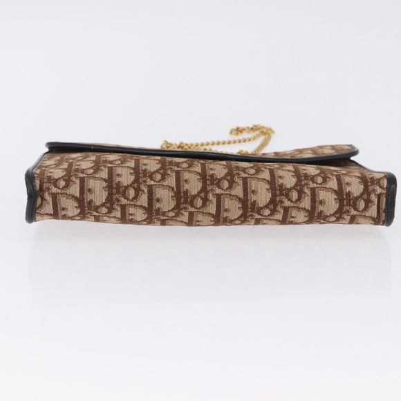 Christian Dior Trotter Canvas Chain Shoulder Bag Beige Gold Auth 197895A