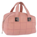 CHANEL Choco Bar Line Mini Boston Bag Leather Pink Silver CC Auth 197897A-1