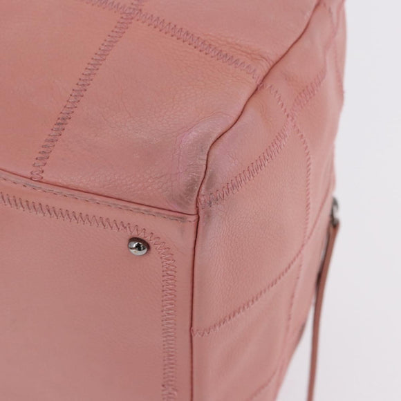 CHANEL Choco Bar Line Mini Boston Bag Leather Pink Silver CC Auth 197897A