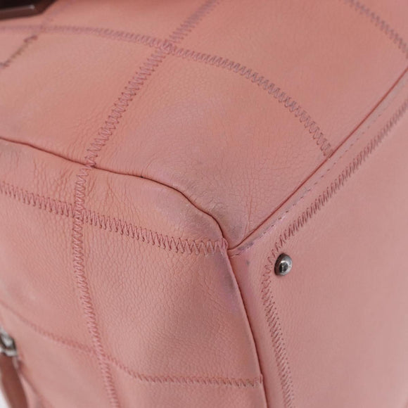 CHANEL Choco Bar Line Mini Boston Bag Leather Pink Silver CC Auth 197897A
