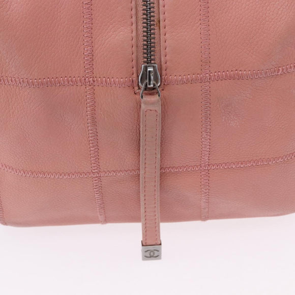 CHANEL Choco Bar Line Mini Boston Bag Leather Pink Silver CC Auth 197897A