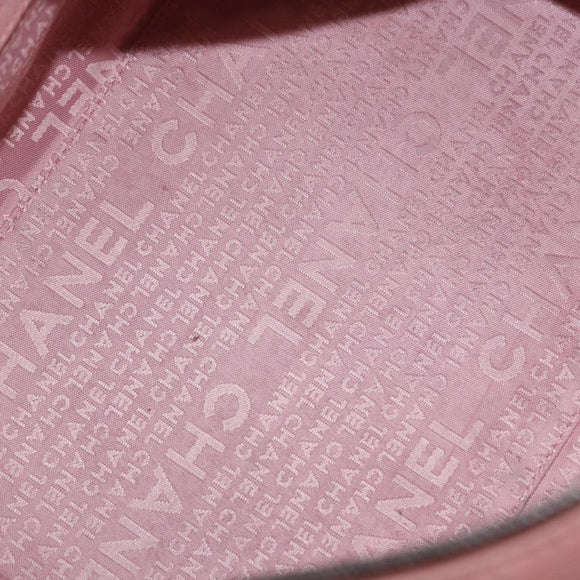 CHANEL Choco Bar Line Mini Boston Bag Leather Pink Silver CC Auth 197897A