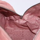 CHANEL Choco Bar Line Mini Boston Bag Leather Pink Silver CC Auth 197897A-20