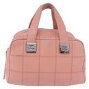 CHANEL Choco Bar Line Mini Boston Bag Leather Pink Silver CC Auth 197897A-13