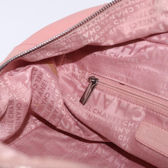 CHANEL Choco Bar Line Mini Boston Bag Leather Pink Silver CC Auth 197897A