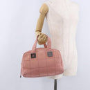 CHANEL Choco Bar Line Mini Boston Bag Leather Pink Silver CC Auth 197897A-24