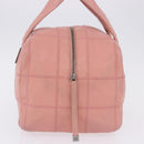 CHANEL Choco Bar Line Mini Boston Bag Leather Pink Silver CC Auth 197897A-4