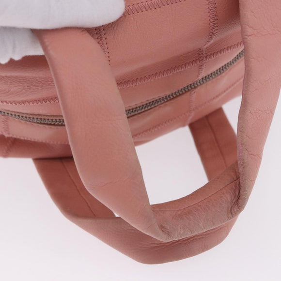 CHANEL Choco Bar Line Mini Boston Bag Leather Pink Silver CC Auth 197897A