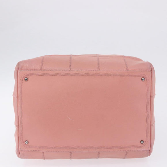 CHANEL Choco Bar Line Mini Boston Bag Leather Pink Silver CC Auth 197897A