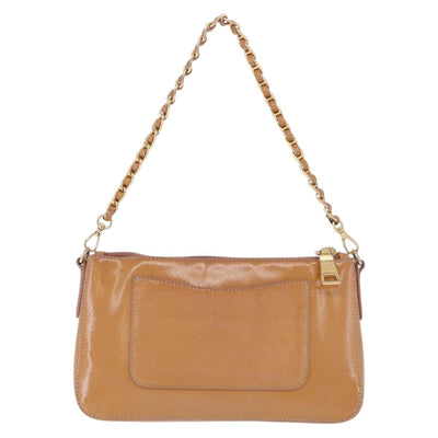 PRADA Chain Hand Pouch Patent Leather Pink Gold Auth 197902V - 0