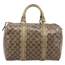 GUCCI GG Crystal Boston Bag Coated Canvas Gold 193603 Auth 197908-2