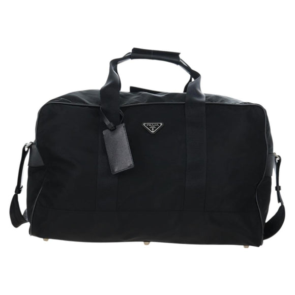 PRADA Boston Bag Nylon 2way Black Silver Auth 197909V