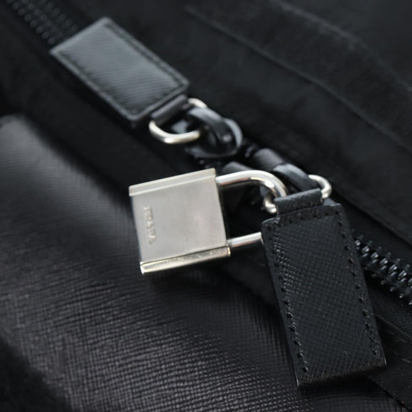 PRADA Boston Bag Nylon 2way Black Silver Auth 197909V