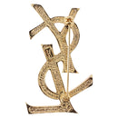 SAINT LAURENT Rhine Stone Brooch Metal Gold Tone Auth 197917M-3
