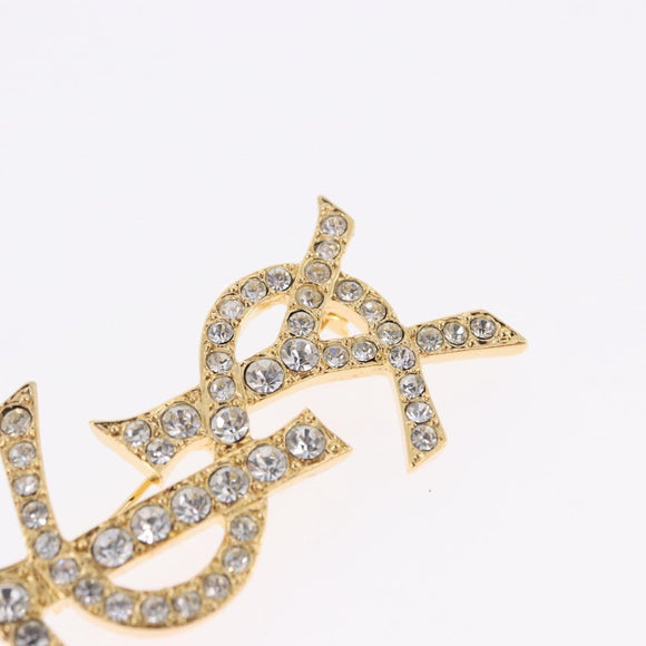 SAINT LAURENT Rhine Stone Brooch Metal Gold Tone Auth 197917M