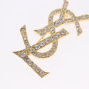 SAINT LAURENT Rhine Stone Brooch Metal Gold Tone Auth 197917M-5