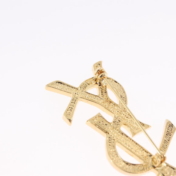 SAINT LAURENT Rhine Stone Brooch Metal Gold Tone Auth 197917M
