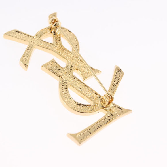 SAINT LAURENT Rhine Stone Brooch Metal Gold Tone Auth 197917M