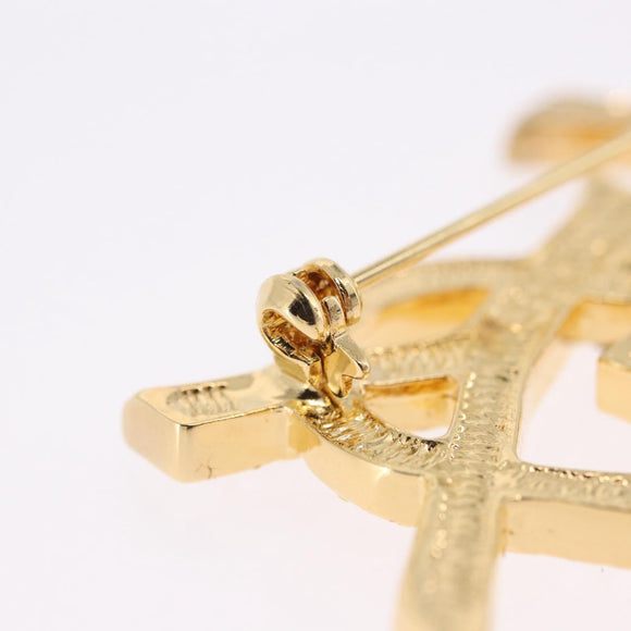 SAINT LAURENT Rhine Stone Brooch Metal Gold Tone Auth 197917M