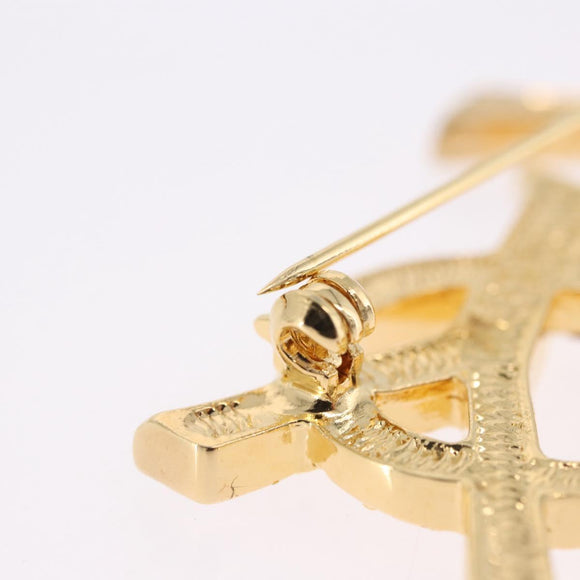 SAINT LAURENT Rhine Stone Brooch Metal Gold Tone Auth 197917M