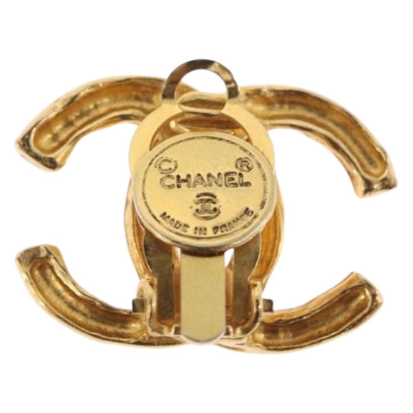 CHANEL Earring Metal Gold Tone CC Auth 197919M