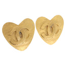 CHANEL Heart Earring Metal Gold Tone CC Auth 197921M-1