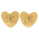 CHANEL Heart Earring Metal Gold Tone CC Auth 197921M-2