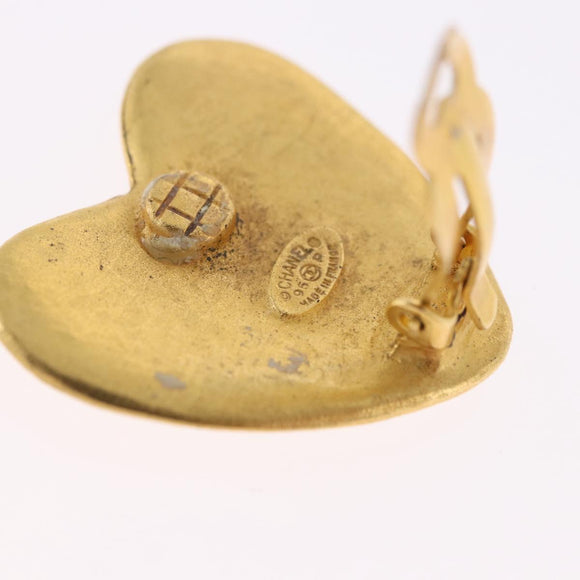 CHANEL Heart Earring Metal Gold Tone CC Auth 197921M