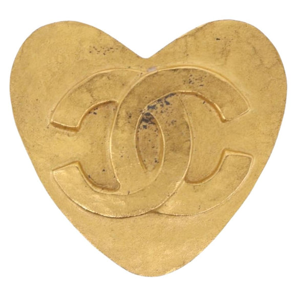 CHANEL Heart Earring Metal Gold Tone CC Auth 197921M