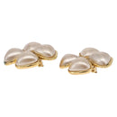 CHANEL Pearl Earring Metal Gold Tone CC Auth 197929-14