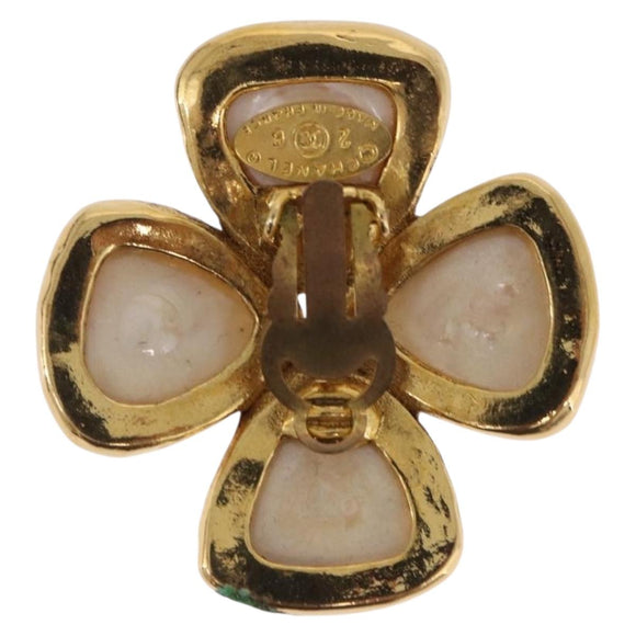 CHANEL Pearl Earring Metal Gold Tone CC Auth 197929