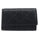 GUCCI GG Canvas Guccissima Key Case Leather Black Gold Tone 138093 Auth 197933V-13
