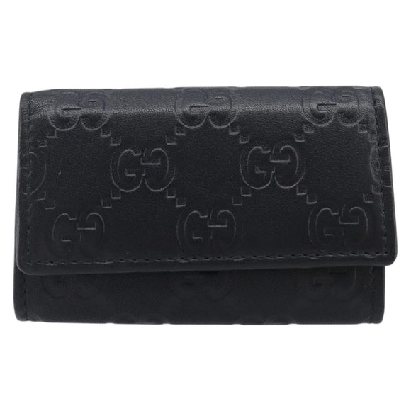 GUCCI GG Canvas Guccissima Key Case Leather Black Gold Tone 138093 Auth 197933V