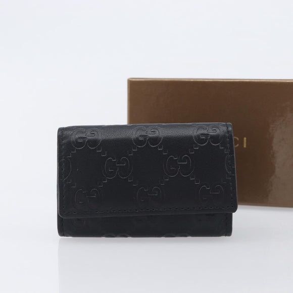 GUCCI GG Canvas Guccissima Key Case Leather Black Gold Tone 138093 Auth 197933V