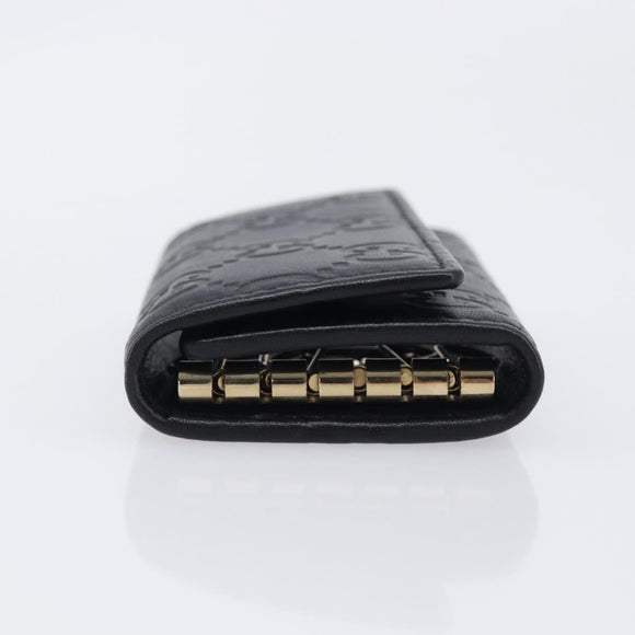 GUCCI GG Canvas Guccissima Key Case Leather Black Gold Tone 138093 Auth 197933V