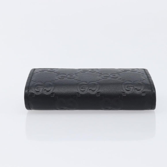 GUCCI GG Canvas Guccissima Key Case Leather Black Gold Tone 138093 Auth 197933V