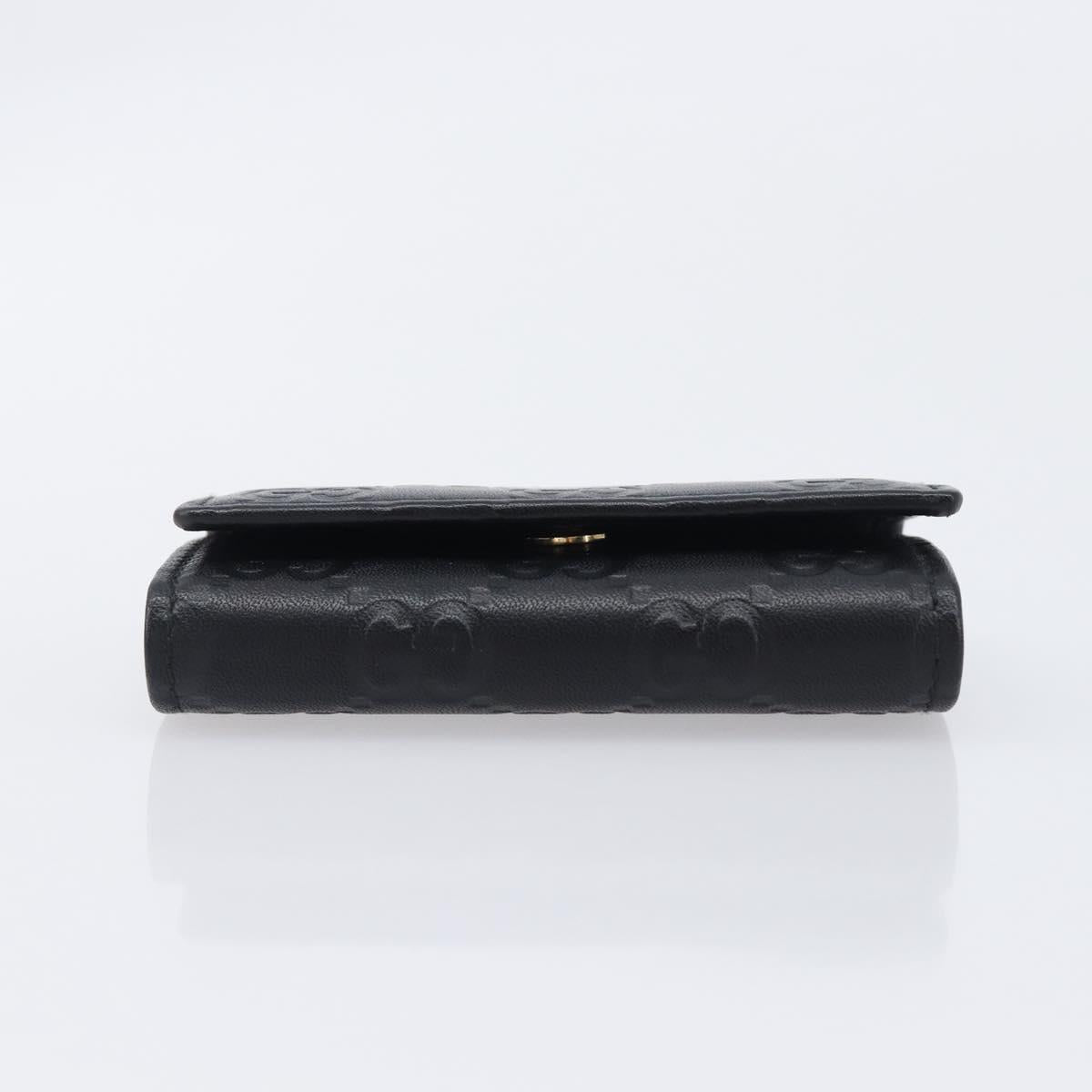 GUCCI GG Canvas Guccissima Key Case Leather Black Gold Tone 138093