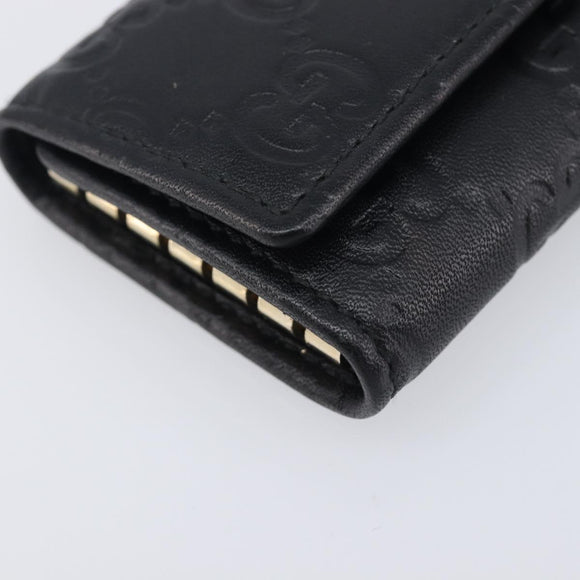 GUCCI GG Canvas Guccissima Key Case Leather Black Gold Tone 138093 Auth 197933V