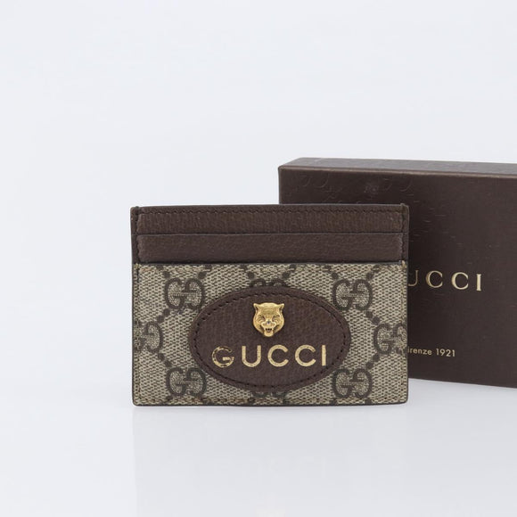 GUCCI GG Supreme Card Case PVC Beige 597557 Auth 197945V