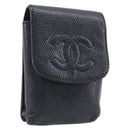 CHANEL Cigarette Case Caviar Skin Black Gold CC Auth 197948-1