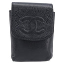 CHANEL Cigarette Case Caviar Skin Black Gold CC Auth 197948-2