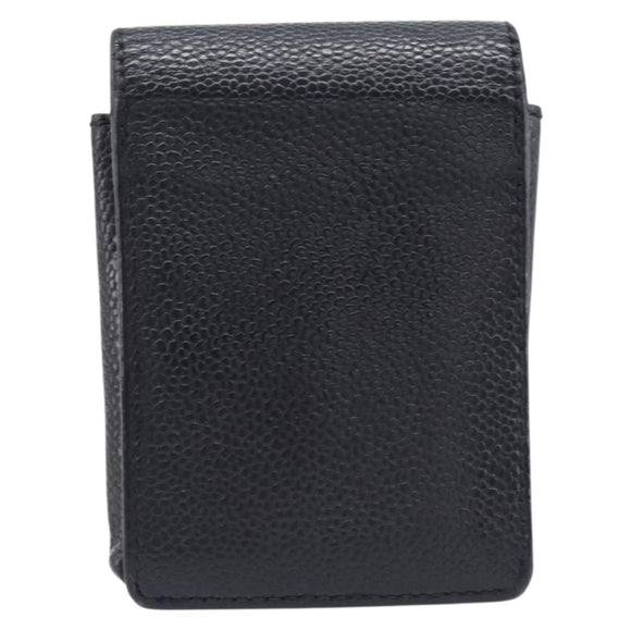 CHANEL Cigarette Case Caviar Skin Black Gold CC Auth 197948