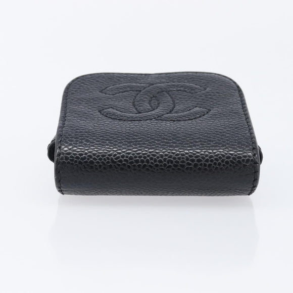 CHANEL Cigarette Case Caviar Skin Black Gold CC Auth 197948