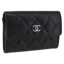CHANEL Matelasse Card Case Lamb Skin Black Silver CC Auth 197949M-1