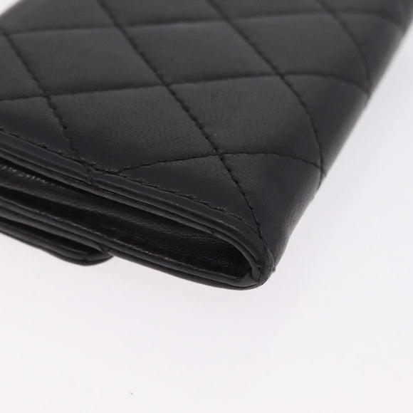 CHANEL Matelasse Card Case Lamb Skin Black Silver CC Auth 197949M