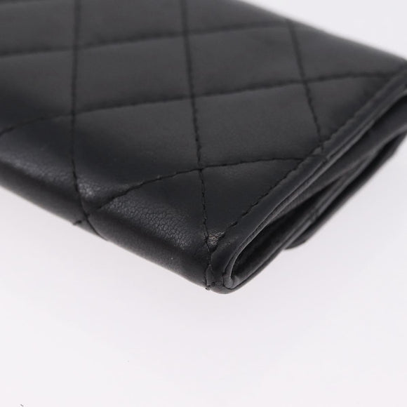 CHANEL Matelasse Card Case Lamb Skin Black Silver CC Auth 197949M