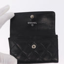 CHANEL Matelasse Card Case Lamb Skin Black Silver CC Auth 197949M-13