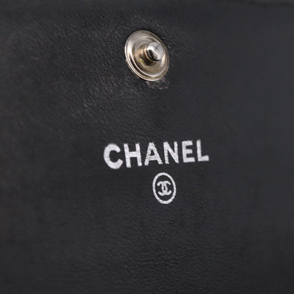 CHANEL Matelasse Card Case Lamb Skin Black Silver CC Auth 197949M