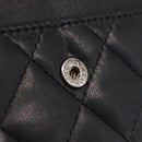 CHANEL Matelasse Card Case Lamb Skin Black Silver CC Auth 197949M-15