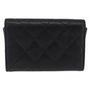 CHANEL Matelasse Card Case Lamb Skin Black Silver CC Auth 197949M-3